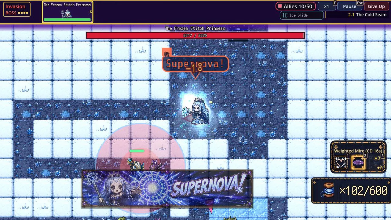 Chapter 2 boss, the Frozen Stitch Princess, casts Supernova!