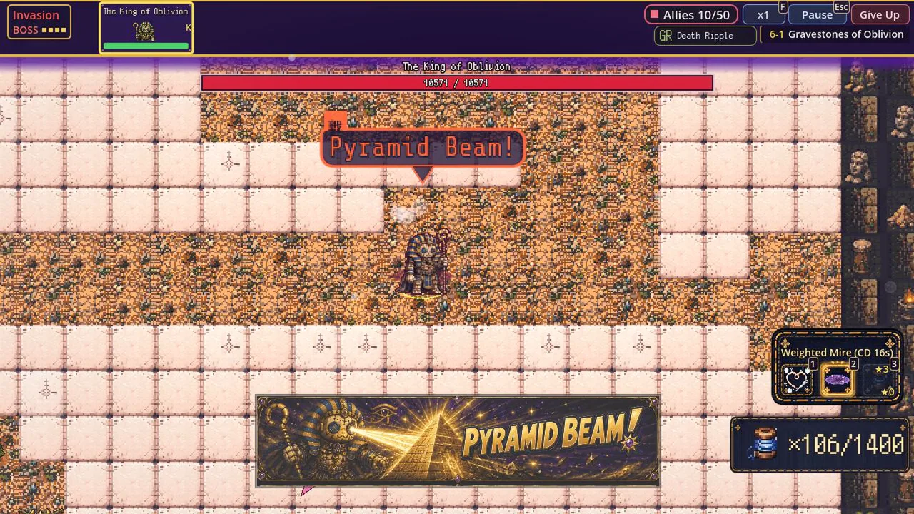 Chapter 6 boss, the King of Oblivion, fires the Pyramid Beam!